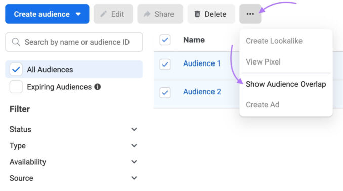check facebook ads audience overlap
